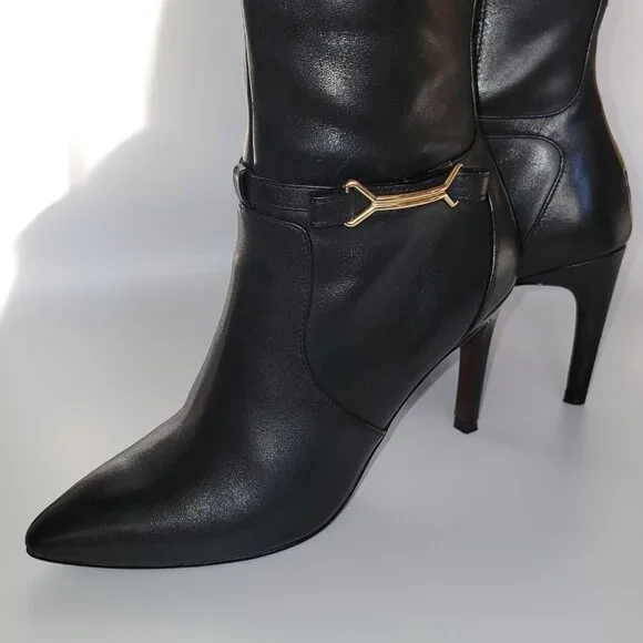 Cole Haan Boots Women's "Loveth" Black Leather Full Zip Tall 4" Heeled Knee High - Picture 3 of 7